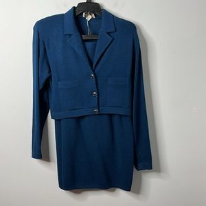 St.John By Marie Gray Vintage Blue Knit Blazer & Skirt Set